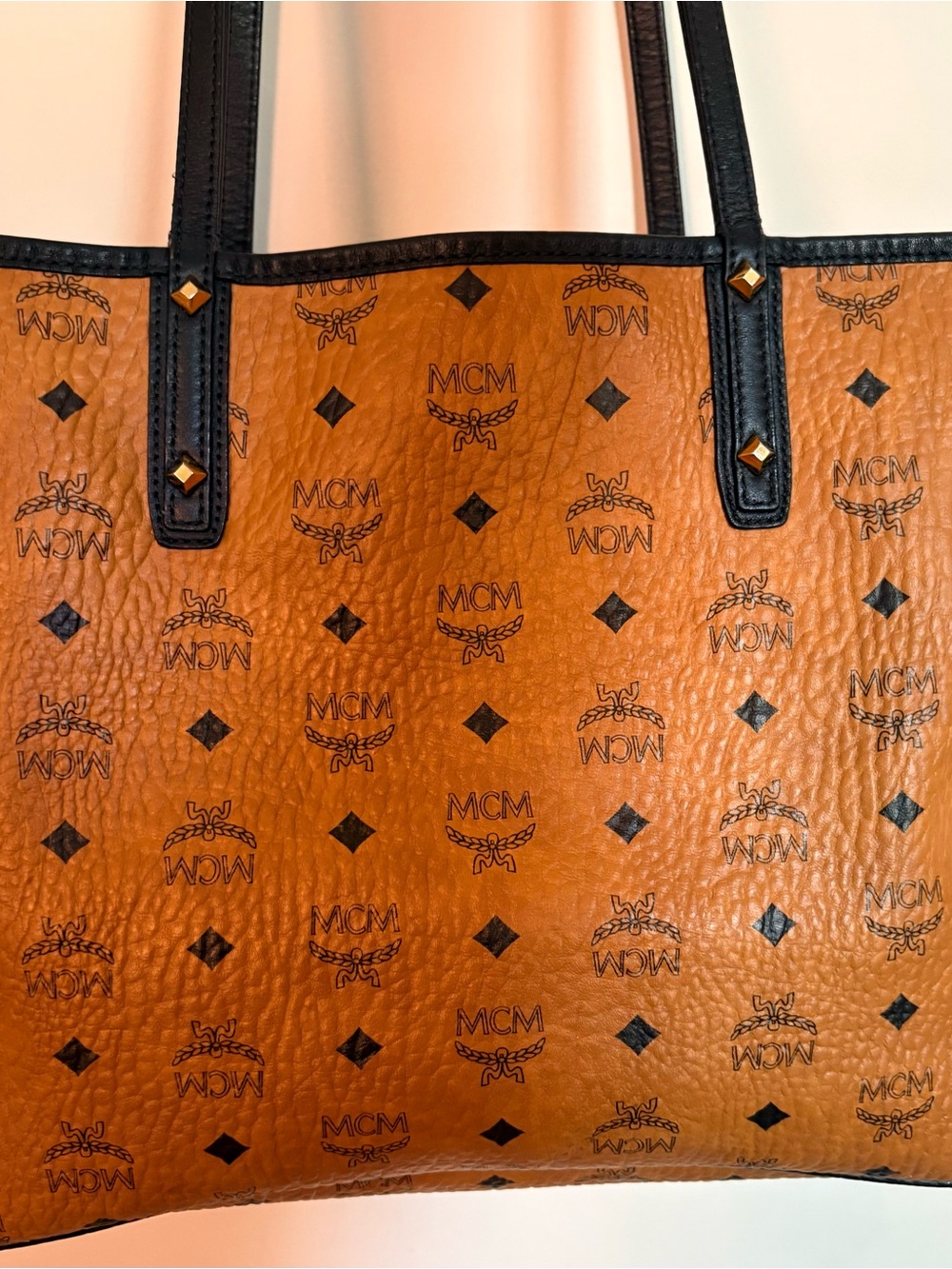 MCM Reversible Cognac Coated Canvas Tote with Matching Pouch - Picture 3 of 12